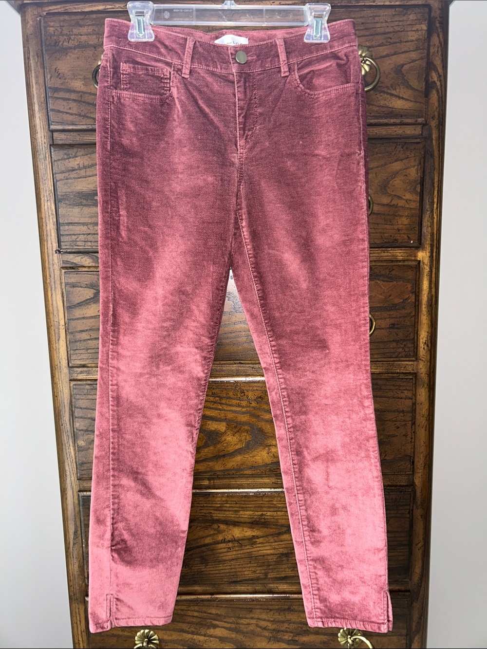 LOFT Rose Pink Crushed Velvet Skinny Jeans, Size 4